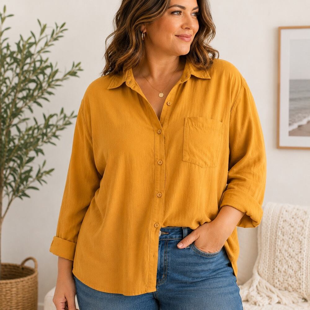 Avenue Mustard Yellow Vintage Button Front Top Sz 18/20
